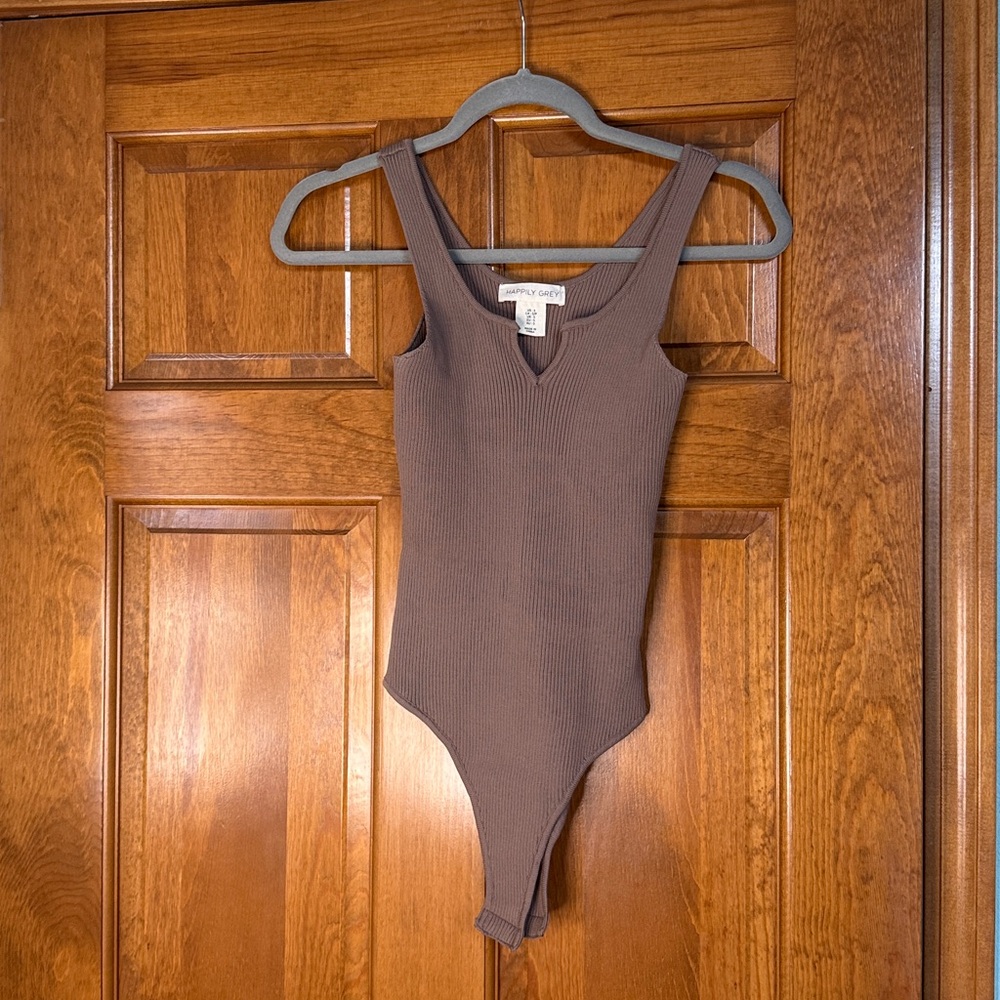 Brown Ribbed Bodysuit